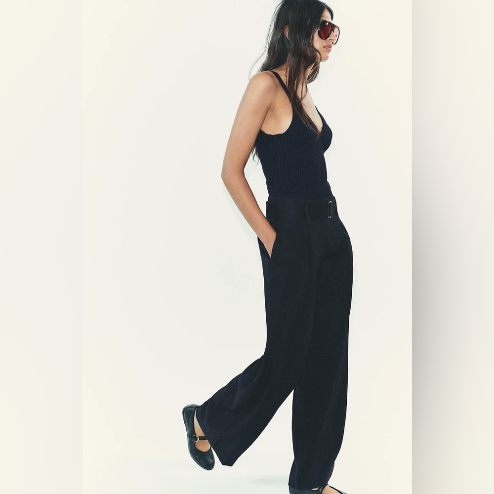 Zara Navy Women's Wide-Leg Pants With Belt
